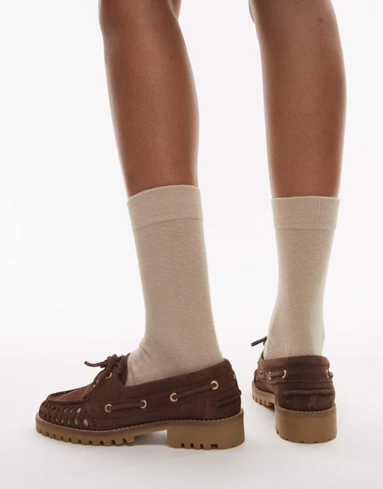 Bronx Sie-nna woven boat shoes in chocolate suede - Image 4