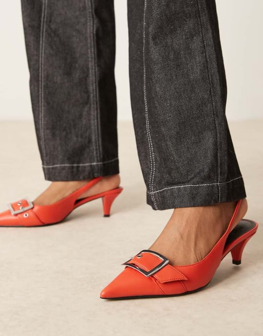 ASOS DESIGN Stellar buckle detail kitten heels in orange - Image 1