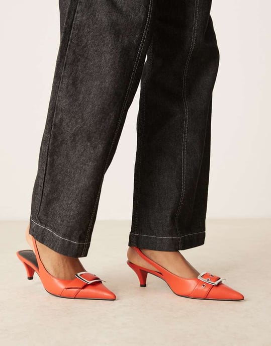 ASOS DESIGN Stellar buckle detail kitten heels in orange - Image 4