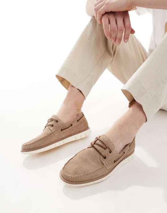 ASOS DESIGN boat shoes in stone suede - Image 4