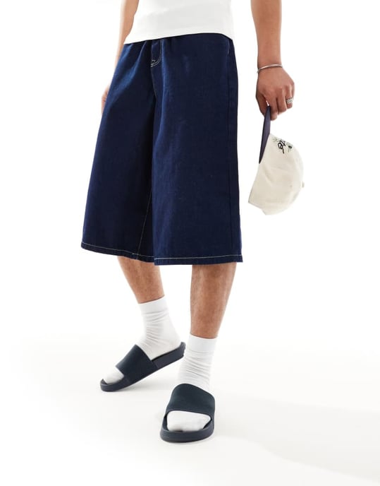 ASOS DESIGN sandaler i marinblått med stickad rem - Image 2