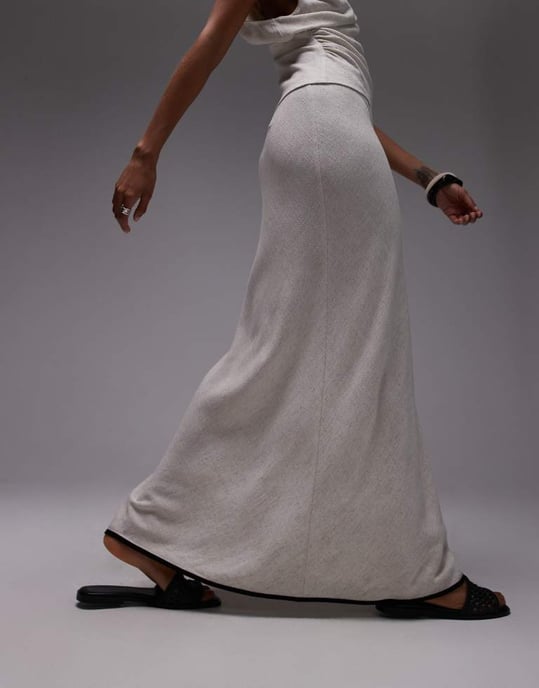 Topshop linne bias maxiskjol i natur med svart kantband - Image 2