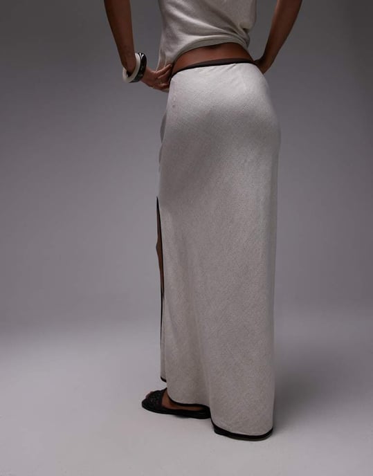 Topshop linne bias maxiskjol i natur med svart kantband - Image 3