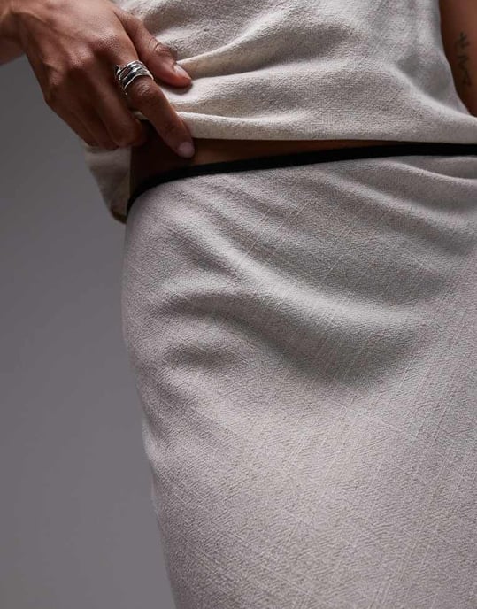 Topshop linne bias maxiskjol i natur med svart kantband - Image 4