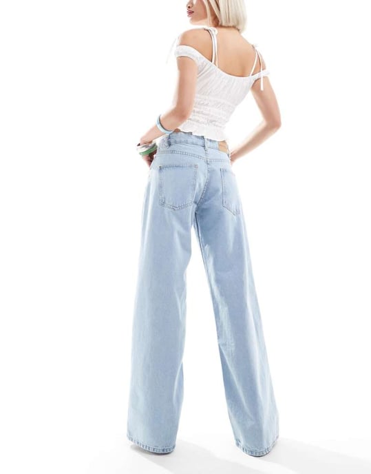 Motel rymliga vida lågmidjade jeans i ljus tvättblå - Image 3