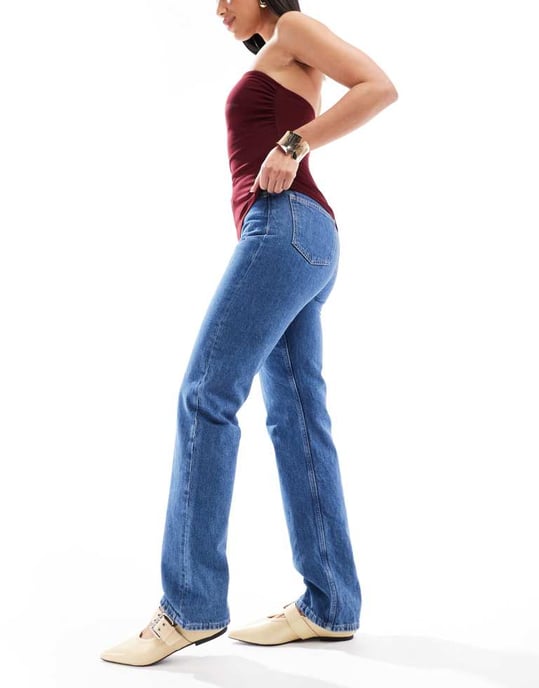 Calvin Klein Jeans hög midja raka jeans i mellanblå tvätt - Image 3