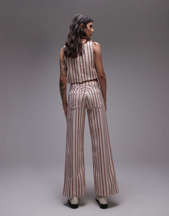 Topshop mid-rise breda benjeans i röd rand - Image 3