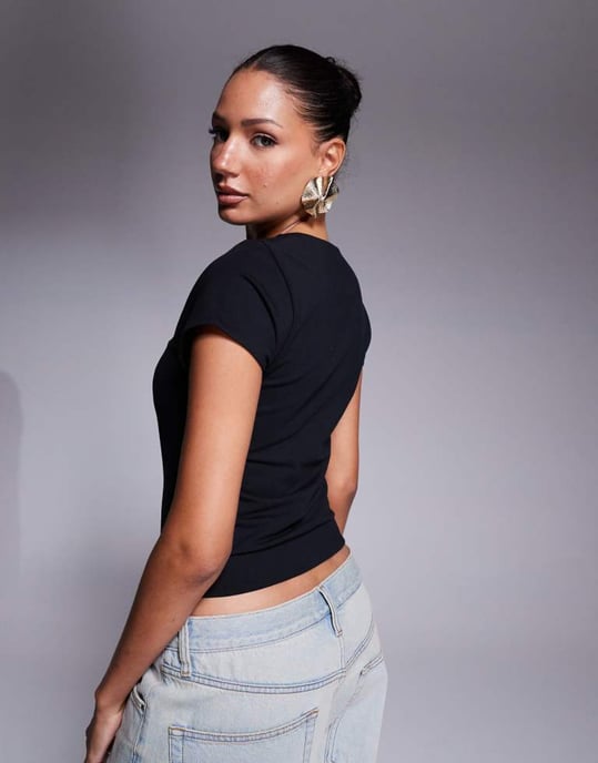 ASOS DESIGN double layer square neck cap sleeve top in black - Image 3