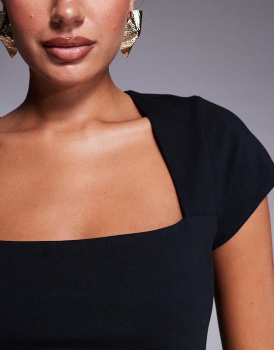ASOS DESIGN double layer square neck cap sleeve top in black - Image 4