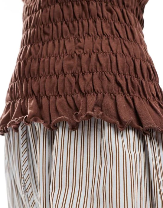 ASOS DESIGN wide strap shirred top in brown - Image 4