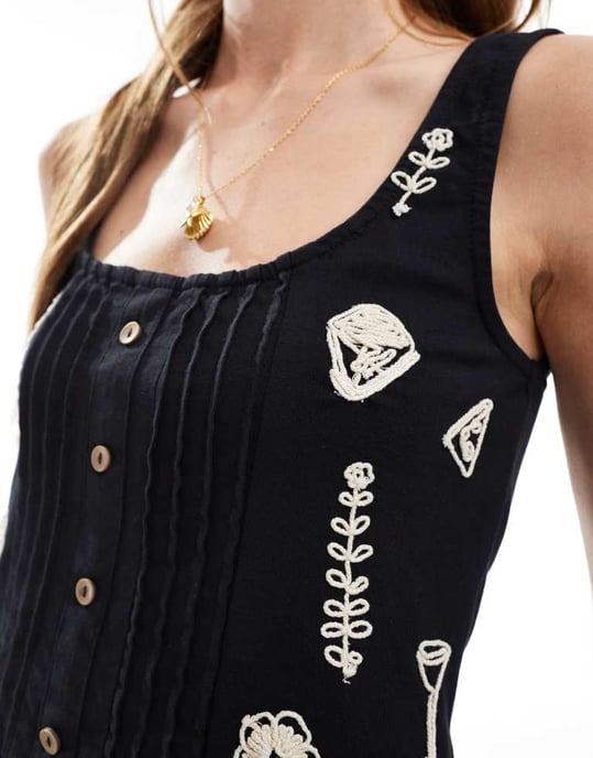 Object embroidered buttondown jersey top co-ord in black - Image 4