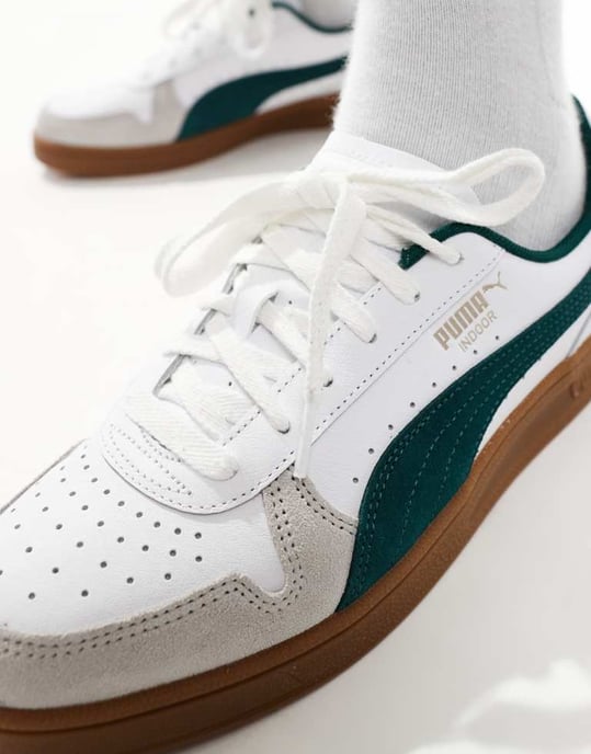 Puma Indoor trainers in white & green - Image 3