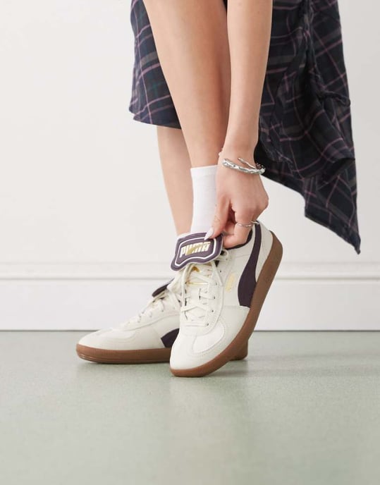Puma Palermo Premium trainers in off white & plum - Image 1