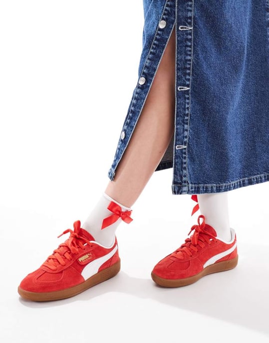 Puma Palermo trainers in red & white - Image 3