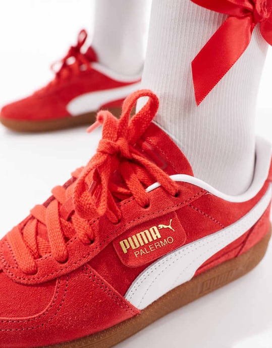 Puma Palermo trainers in red & white - Image 4