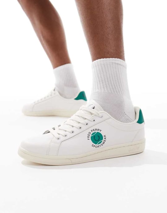 Fred Perry B721 leather trainer in white/green - Image 1