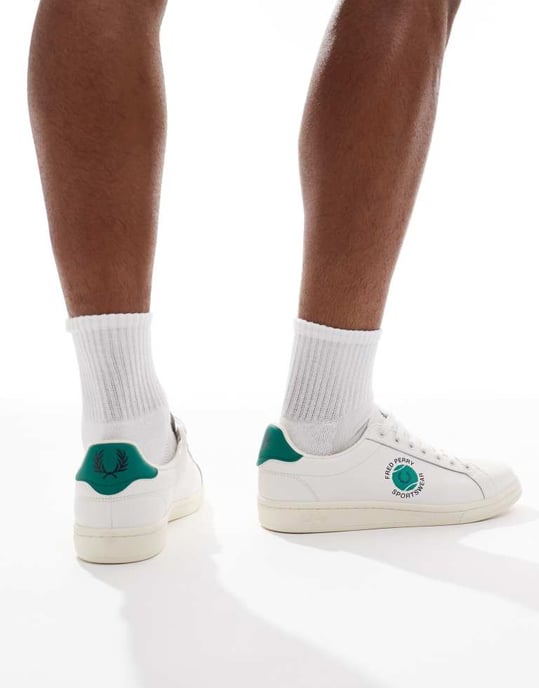 Fred Perry B721 leather trainer in white/green - Image 3
