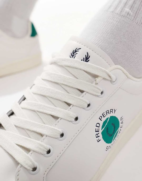 Fred Perry B721 leather trainer in white/green - Image 4