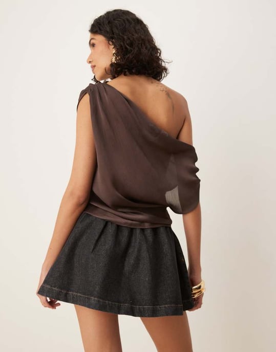 ASOS DESIGN samlad denimmikrokjol i svart - Image 3
