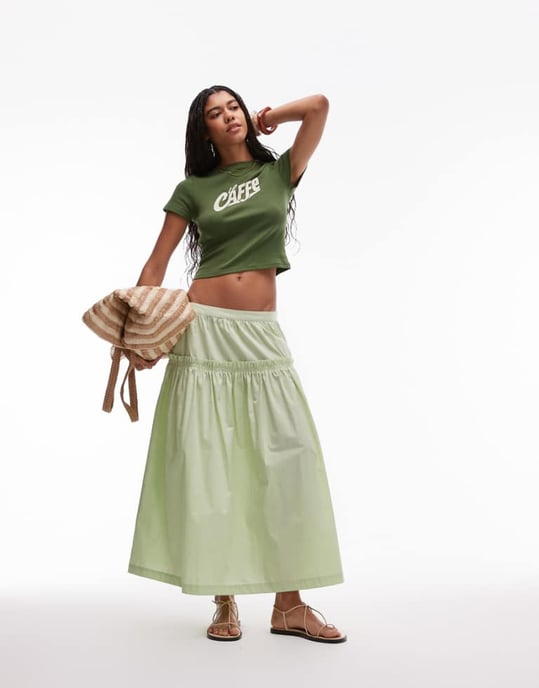 Topshop frill poplin full skirt in green - Image 1
