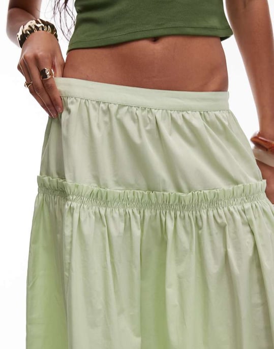 Topshop frill poplin full skirt in green - Image 3