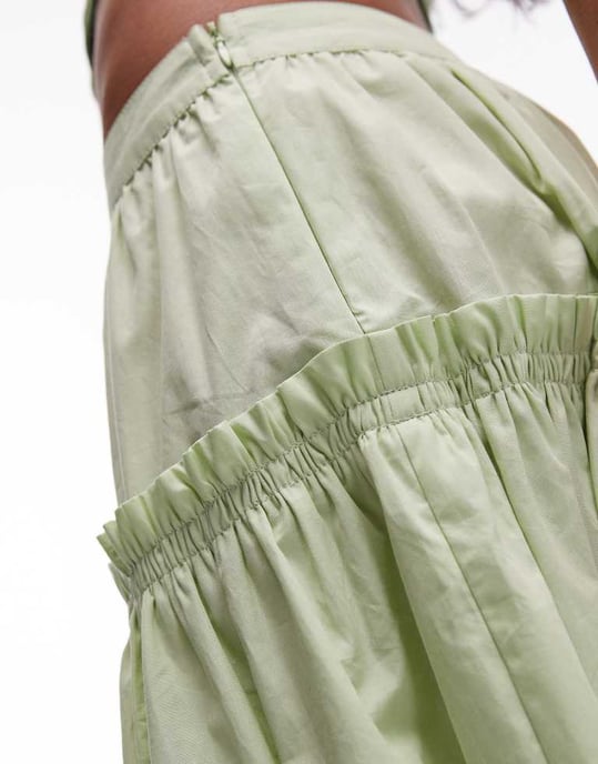 Topshop frill poplin full skirt in green - Image 4