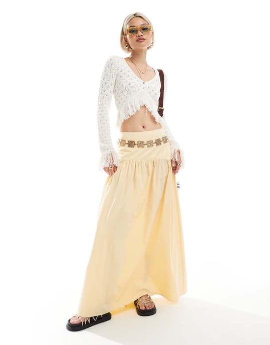 ASOS DESIGN maxikjol med drop waist i gult - Image 1