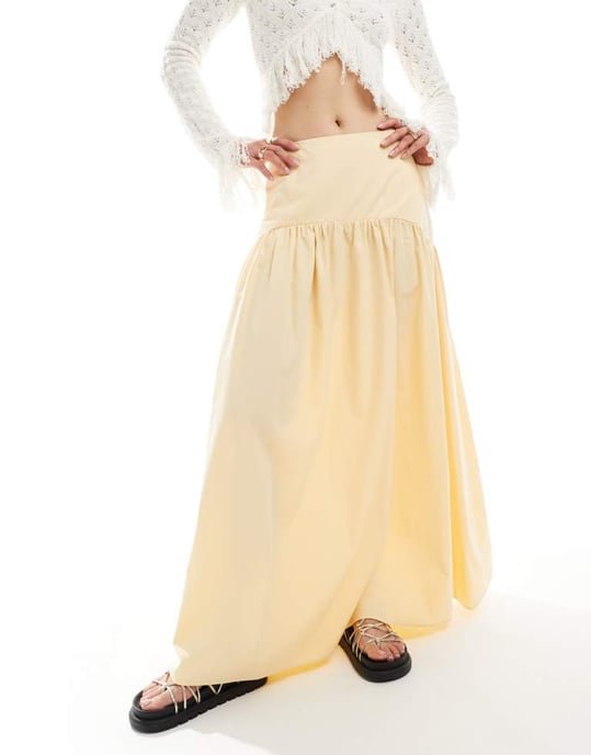 ASOS DESIGN maxikjol med drop waist i gult - Image 2