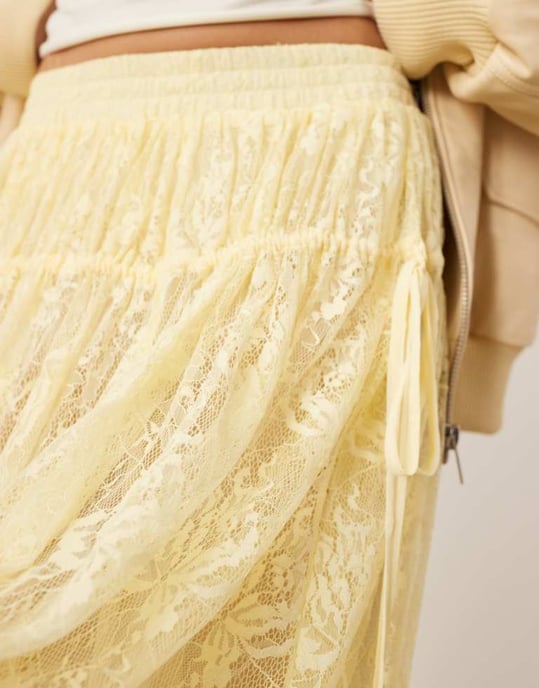 ARRANGE lace drawstring detail volume maxi skirt in lemon - Image 3