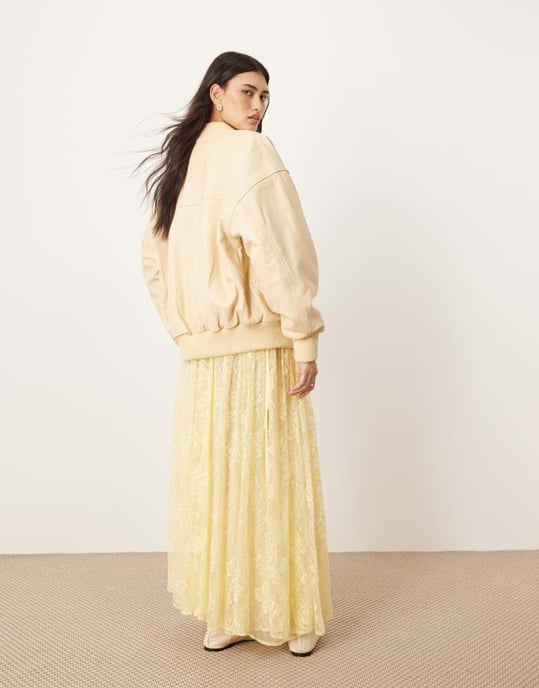 ARRANGE lace drawstring detail volume maxi skirt in lemon - Image 4