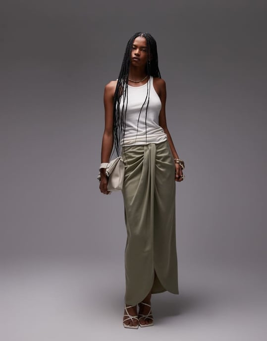 ASOS DESIGN lyocell drape front maxi skirt in olive - Image 1