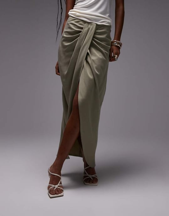 ASOS DESIGN lyocell drape front maxi skirt in olive - Image 2