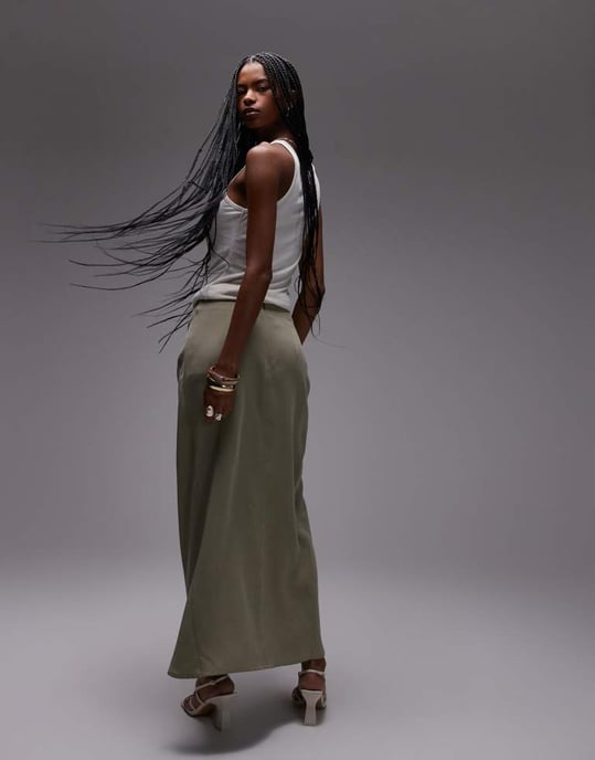 ASOS DESIGN lyocell drape front maxi skirt in olive - Image 4
