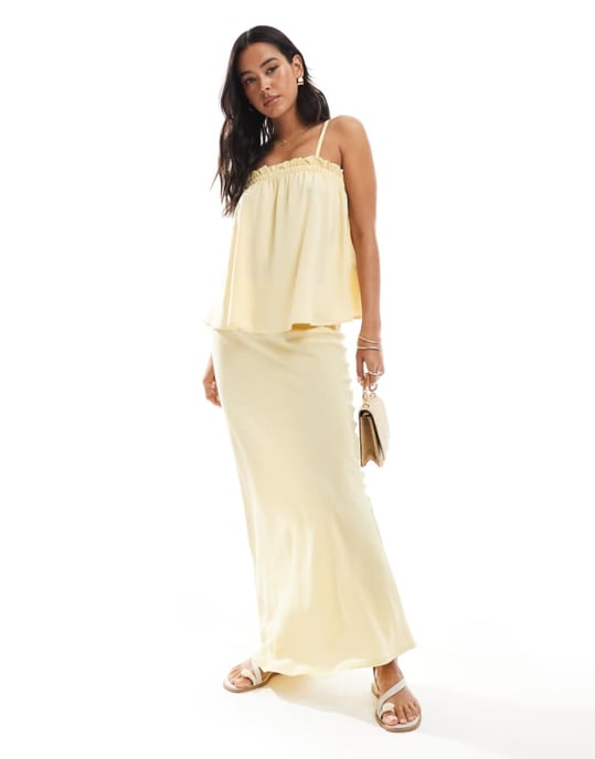 ASOS DESIGN linneblandning snedskuren maxikjol i smörkräm - Image 1