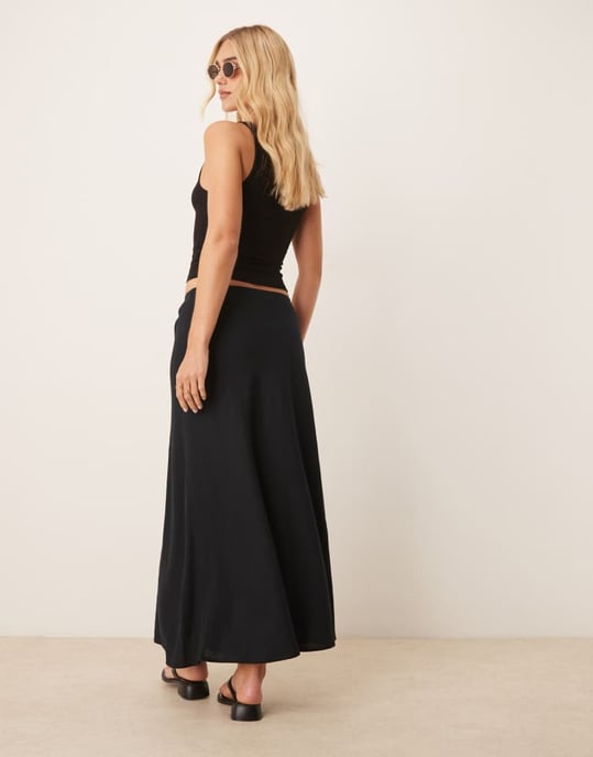 Abercrombie & Fitch snittad linneblandning maxi kjol i svart - Image 3