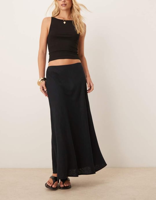 Abercrombie & Fitch snittad linneblandning maxi kjol i svart - Image 4