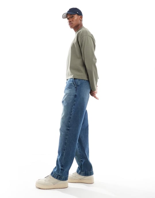 ASOS DESIGN baggy snickarjeans i mörk tvättad blå - Image 3