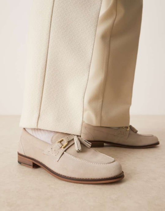 ASOS DESIGN grey suede loafers with tassle - Image 1