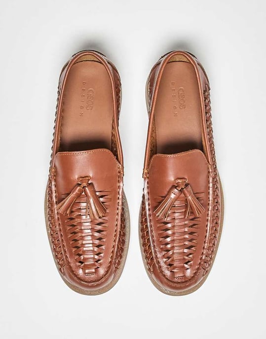 ASOS DESIGN loafers i tan läder med vävning - Image 4
