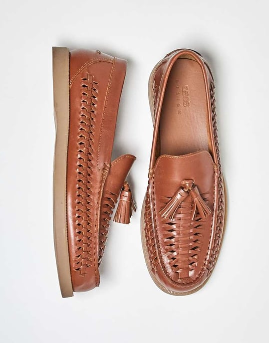 ASOS DESIGN loafers in tan leather with weave - Image 2