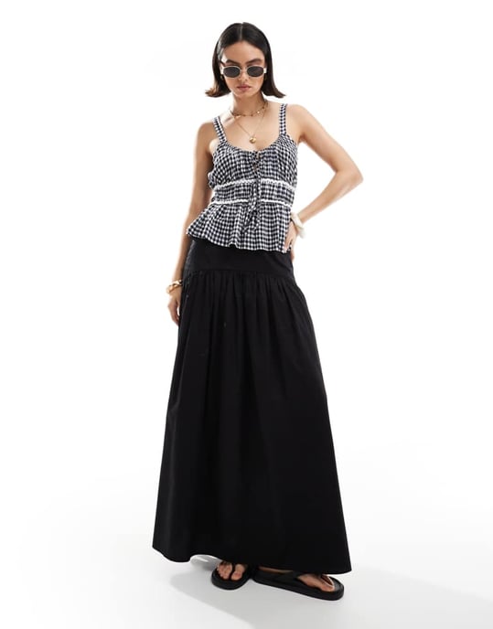 ASOS DESIGN milkmaid top in gingham with ricrac trims in navy gingham - Image 3