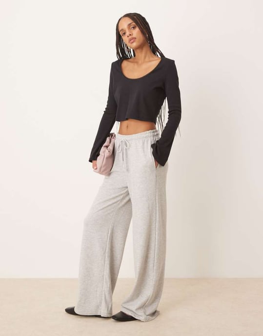 ASOS DESIGN ribbed long sleeve boxy crop top with trim detail in black - Image 4