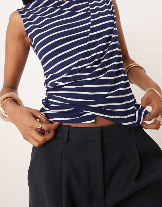 ASOS DESIGN corset waist top in navy stripe - Image 2