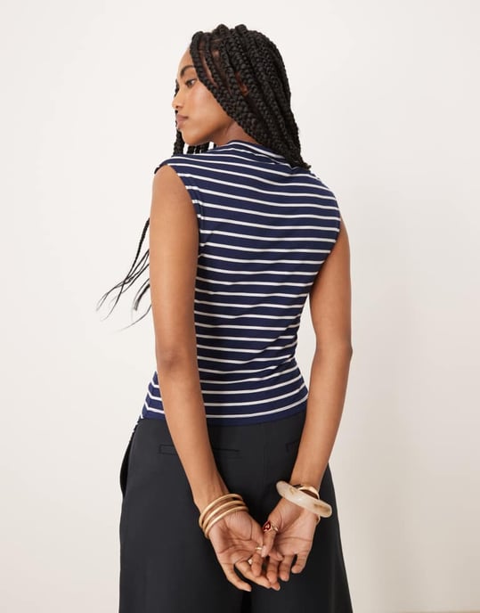 ASOS DESIGN corset waist top in navy stripe - Image 3