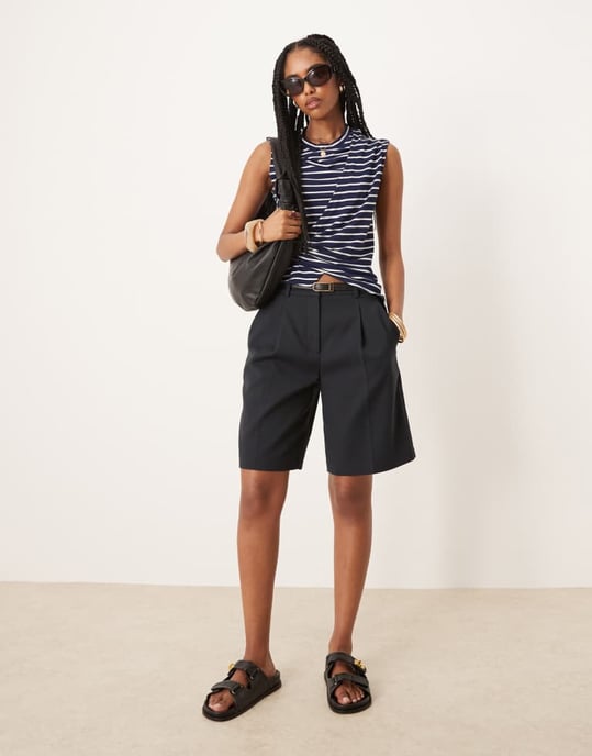 ASOS DESIGN corset waist top in navy stripe - Image 4