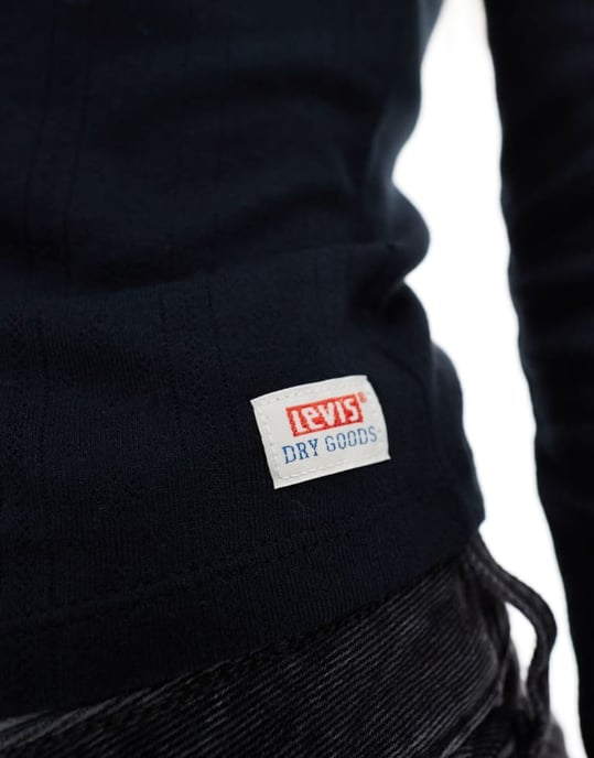 Levi's pointelle long sleeve button front top in black - Image 3