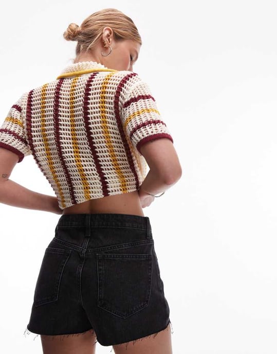 Topshop denim A-linjeformade shorts i tvättad svart - Image 4