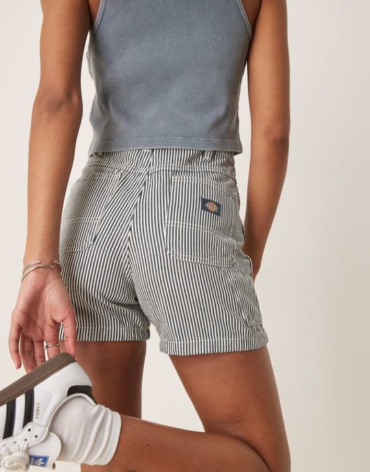 Dickies hickory randiga snickarshorts i marinblått - Image 3