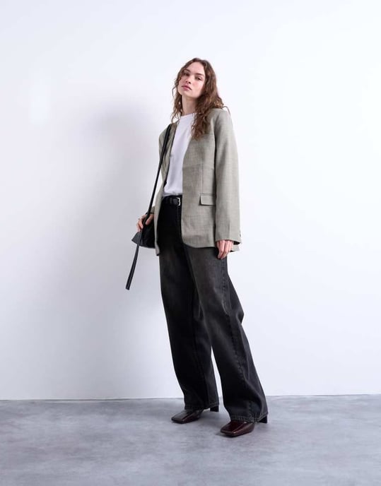 Topshop collarless chuck on blazer in grey check - Image 2