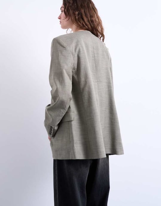 Topshop collarless chuck on blazer in grey check - Image 3